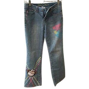 Bobby Jack Denim Pants Monkey & Graphic Design Zip & Button Closures Girl's 12